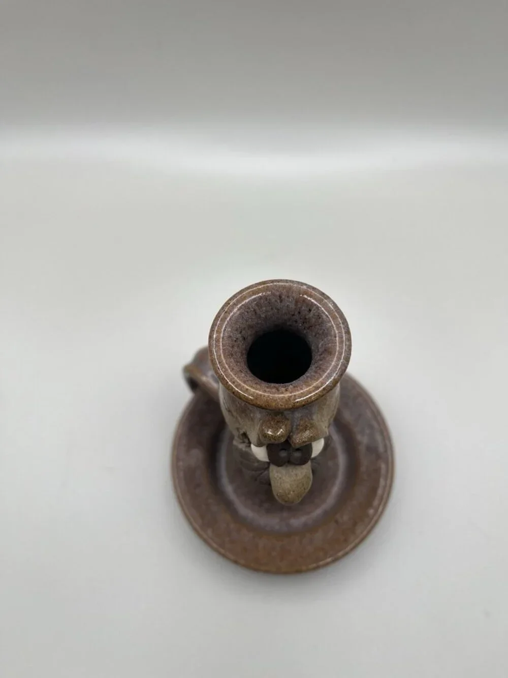 Handmade Pottery Chamberstick Candle Holder Folk Art Stoneware Rustic Cabin Boho